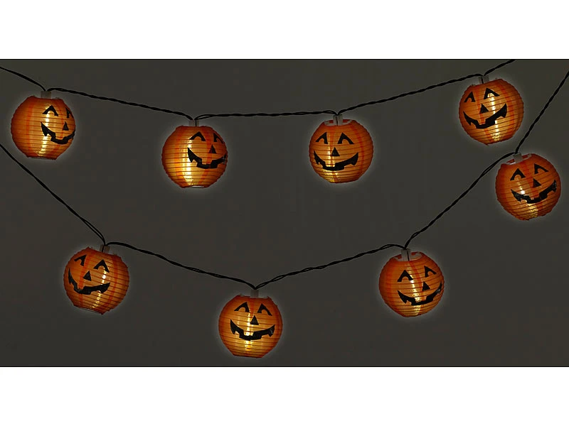 Lunartec Halloween Beleuchtung:2er-Set Solar-Lichterketten Mit 10 LED-Lampions, Halloween-Kürbis-Look 9 Lunartec Halloween Beleuchtung:2er-Set Solar-Lichterketten Mit 10 LED-Lampions, Halloween-Kürbis-Look – Bild 7