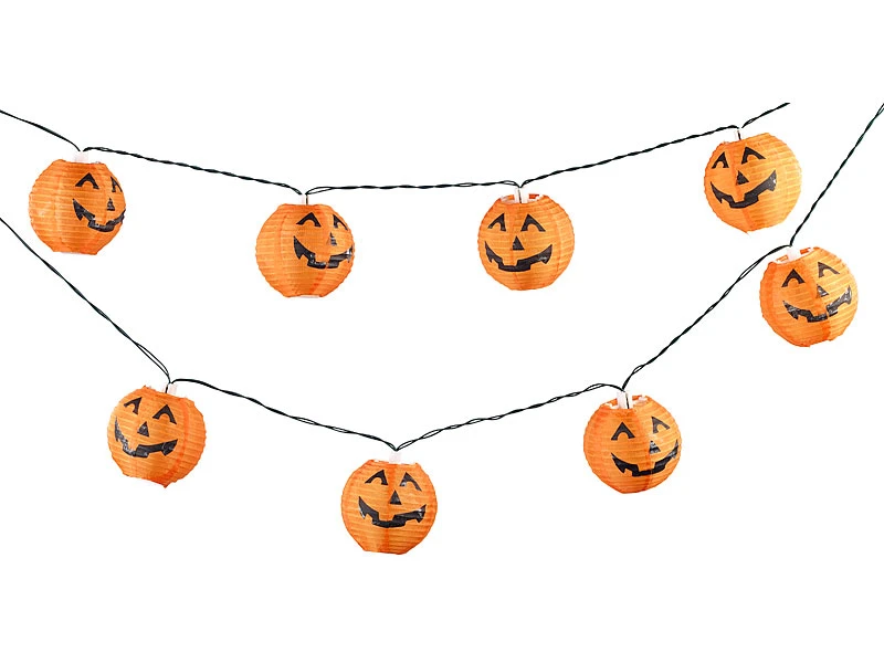 Lunartec Halloween Beleuchtung:2er-Set Solar-Lichterketten Mit 10 LED-Lampions, Halloween-Kürbis-Look 8 Lunartec Halloween Beleuchtung:2er-Set Solar-Lichterketten Mit 10 LED-Lampions, Halloween-Kürbis-Look – Bild 6