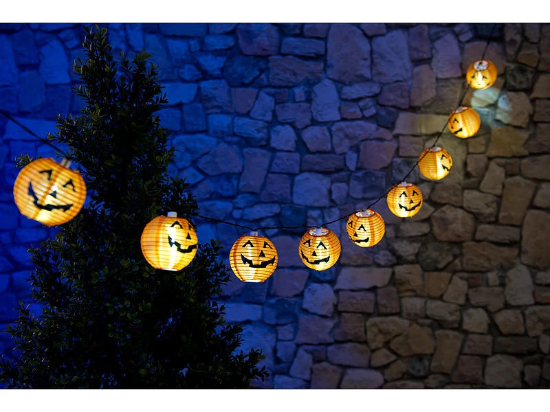 Lunartec Halloween Beleuchtung:2er-Set Solar-Lichterketten Mit 10 LED-Lampions, Halloween-Kürbis-Look 6 Lunartec Halloween Beleuchtung:2er-Set Solar-Lichterketten Mit 10 LED-Lampions, Halloween-Kürbis-Look – Bild 4