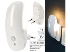 Lunartec Steckdosenlicht:LED-Steckdosen-Nachtlicht Mit Bewegungsmelder & Dämmerungs-Sensor