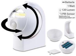 Lunartec Sensor Licht:Ultrahelle COB-LED-Lampe Mit Batteriebetrieb, PIR-Sensor, 120 Lumen
