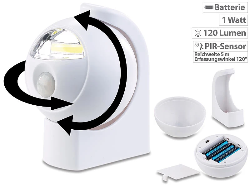 Lunartec Sensor Licht:Ultrahelle COB-LED-Lampe Mit Batteriebetrieb, PIR-Sensor, 120 Lumen 3 Lunartec Sensor Licht:Ultrahelle COB-LED-Lampe Mit Batteriebetrieb, PIR-Sensor, 120 Lumen