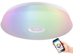 Luminea Deckenleuchte Mit Radio:RGBW-LED-Deckenleuchte, Lichtwecker, Lautsprecher, App, 1.500 Lm, 24 W -Lunartec Shop nc5998 10
