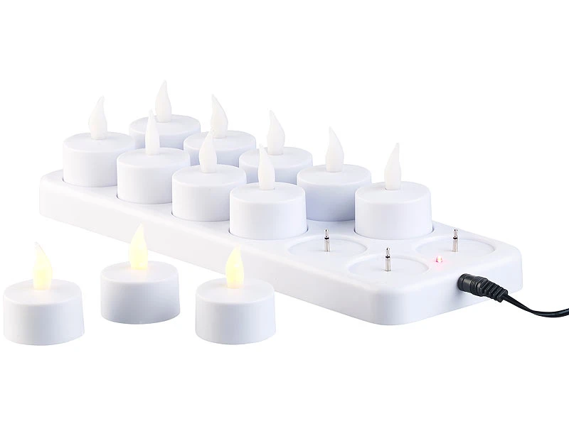 Lunartec Aufladbare Kerzen:12 Akku-LED-Teelichter Mit Acryl-Dekogläsern Und Ladestation 8 Lunartec Aufladbare Kerzen:12 Akku-LED-Teelichter Mit Acryl-Dekogläsern Und Ladestation – Bild 6