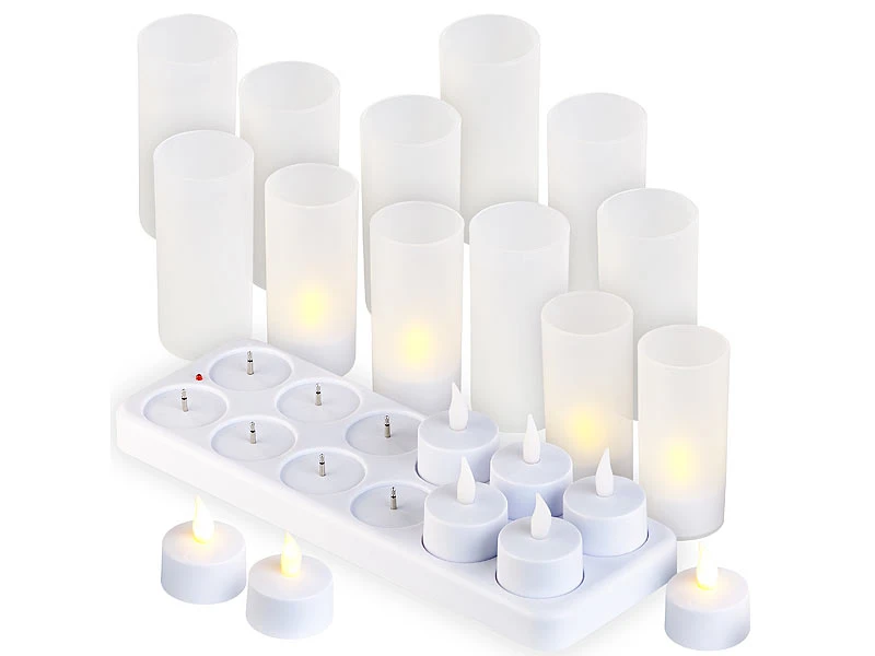 Lunartec Aufladbare Kerzen:12 Akku-LED-Teelichter Mit Acryl-Dekogläsern Und Ladestation 3 Lunartec Aufladbare Kerzen:12 Akku-LED-Teelichter Mit Acryl-Dekogläsern Und Ladestation