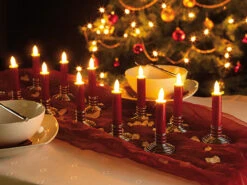 Lunartec Pyramidenkerzen:12 Stimmungsvolle LED-Akku-Kerzen Mit Edelstahl-Haltern, Rot -Lunartec Shop nc6199 2