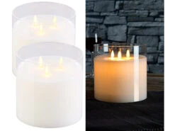 Britesta LED Kerze 3 Flammig:2er-Set LED-Echtwachs-Kerzen Im Windglas Mit 3 Beweglichen Flammen