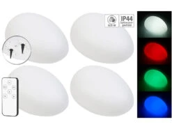 Titelseite 2 Lunartec Solarleuchte Deko Garten:4er-Set Solar-LED-Dekosteine Mit Fernbedienung, RGB+W, IP44, 32 Cm