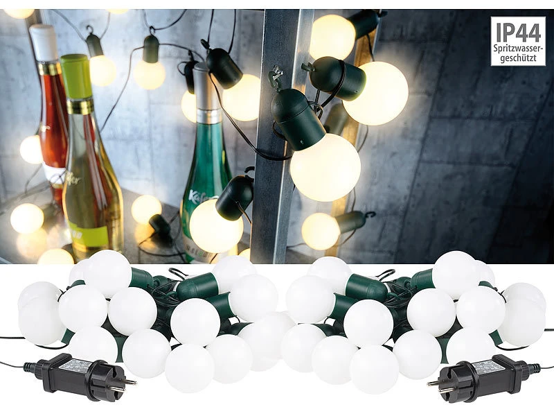 Lunartec Lichterkette Glühbirnen:2er-Set LED-Lichterkette Mit Je 20 Lämpchen, 1,2 W, Warmweiß, IP44 3 Lunartec Lichterkette Glühbirnen:2er-Set LED-Lichterkette Mit Je 20 Lämpchen, 1,2 W, Warmweiß, IP44