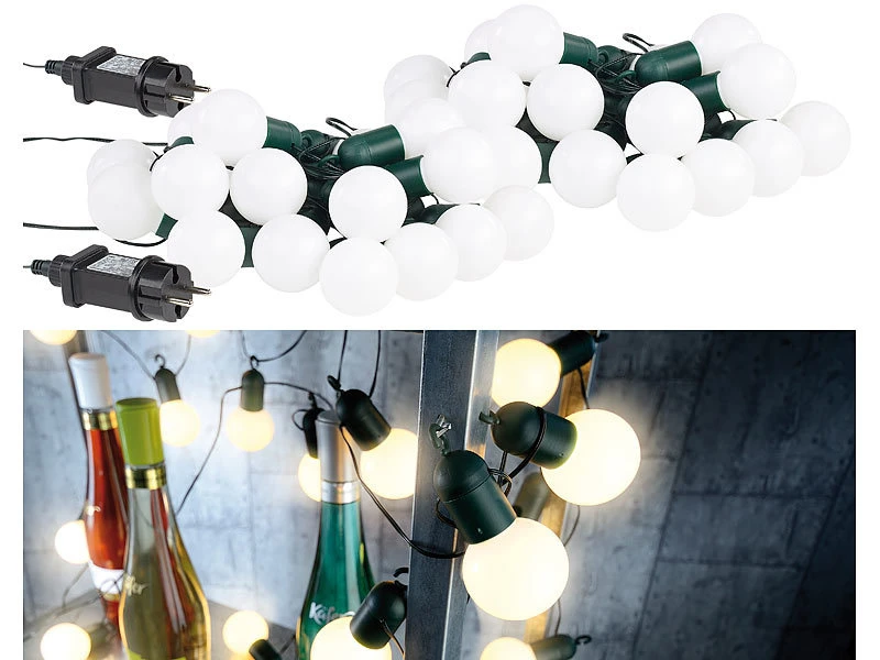 Lunartec Lichterkette Glühbirnen:2er-Set LED-Lichterkette Mit Je 20 Lämpchen, 1,2 W, Warmweiß, IP44 4 Lunartec Lichterkette Glühbirnen:2er-Set LED-Lichterkette Mit Je 20 Lämpchen, 1,2 W, Warmweiß, IP44 – Bild 2