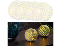 Lunartec Kugelleuchte:4er-Set Kabellose LED-Dekoleuchten Aus Keramik, Ø 83 Mm