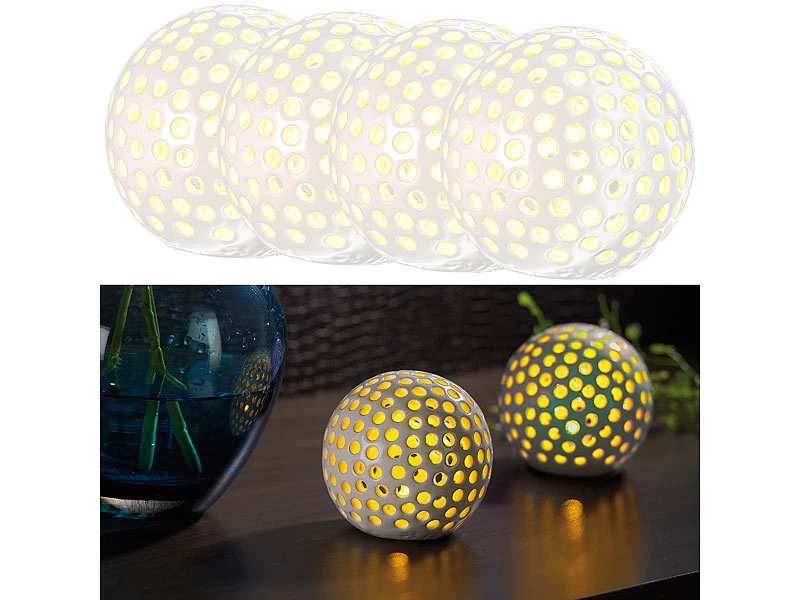 Lunartec Kugelleuchte:4er-Set Kabellose LED-Dekoleuchten Aus Keramik, Ø 83 Mm 3 Lunartec Kugelleuchte:4er-Set Kabellose LED-Dekoleuchten Aus Keramik, Ø 83 Mm