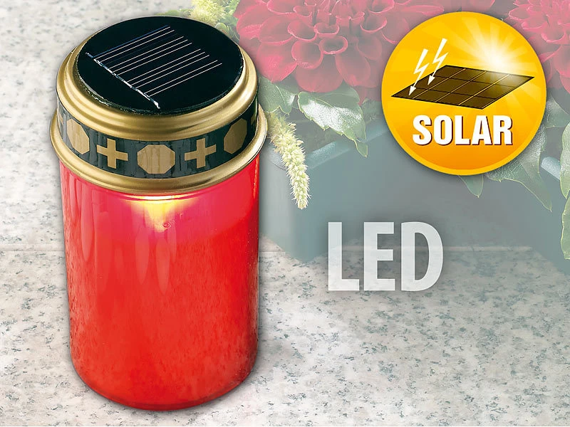 PEARL Grabkerzen:2er-Set Solar-LED-Grablichter Mit Dauerlicht, Rot 7 PEARL Grabkerzen:2er-Set Solar-LED-Grablichter Mit Dauerlicht, Rot – Bild 5