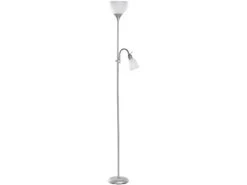 Lunartec Stehlampe Deckenfluter:Deckenfluter Mit Leseleuchte, Silber/Weiß, E27/E14 (Versandrückläufer)