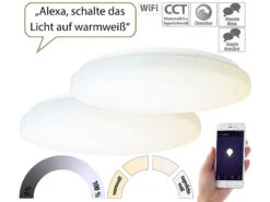 Luminea Home Control Deckenlampe WiFi:2er-Set WLAN-LED-Deckenleuchten Für Amazon Alexa&Google Assistant, 36W