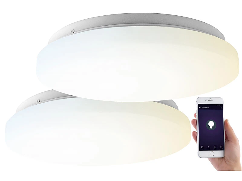 Luminea Home Control Deckenleuchte Wohnzimmer:2er-Set WLAN-LED-Deckenleuchten Für Amazon Alexa&Google Assistant, 24W 5 Luminea Home Control Deckenleuchte Wohnzimmer:2er-Set WLAN-LED-Deckenleuchten Für Amazon Alexa&Google Assistant, 24W – Bild 3