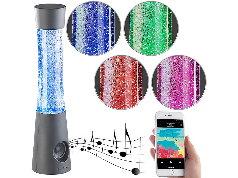 Lunartec Glitterlampe:Tornado-Lampe Mit Lautsprecher, RGB-LEDs, Glitzer, Bluetooth & AUX-In 4 Lunartec Glitterlampe:Tornado-Lampe Mit Lautsprecher, RGB-LEDs, Glitzer, Bluetooth & AUX-In – Bild 2
