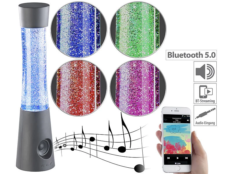 Lunartec Glitterlampe:Tornado-Lampe Mit Lautsprecher, RGB-LEDs, Glitzer, Bluetooth & AUX-In 3 Lunartec Glitterlampe:Tornado-Lampe Mit Lautsprecher, RGB-LEDs, Glitzer, Bluetooth & AUX-In