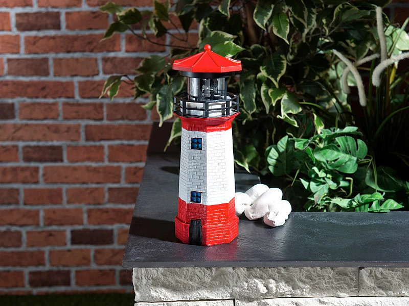 Lunartec Miniatur Leuchtturm:2er-Set Solar-Deko-Leuchttürme Mit LED-Licht & Drehendem Reflektor 12 Lunartec Miniatur Leuchtturm:2er-Set Solar-Deko-Leuchttürme Mit LED-Licht & Drehendem Reflektor – Bild 10