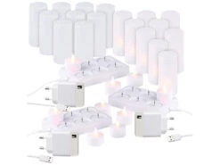 Lunartec LED Teelichter Aufladbar:3er-Set, Je 6 LED-Akku-Teelichter, Flackernde Flamme, Teelichthalter -Lunartec Shop nx1721 12