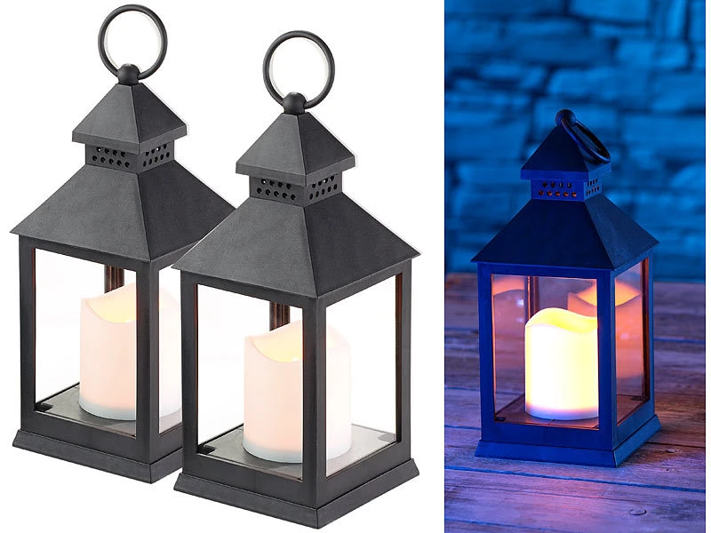 Lunartec Grablaternen:2er Pack Laterne Mit Flackernder LED-Kerze Und Timer, Batteriebetrieb 4 Lunartec Grablaternen:2er Pack Laterne Mit Flackernder LED-Kerze Und Timer, Batteriebetrieb – Bild 2