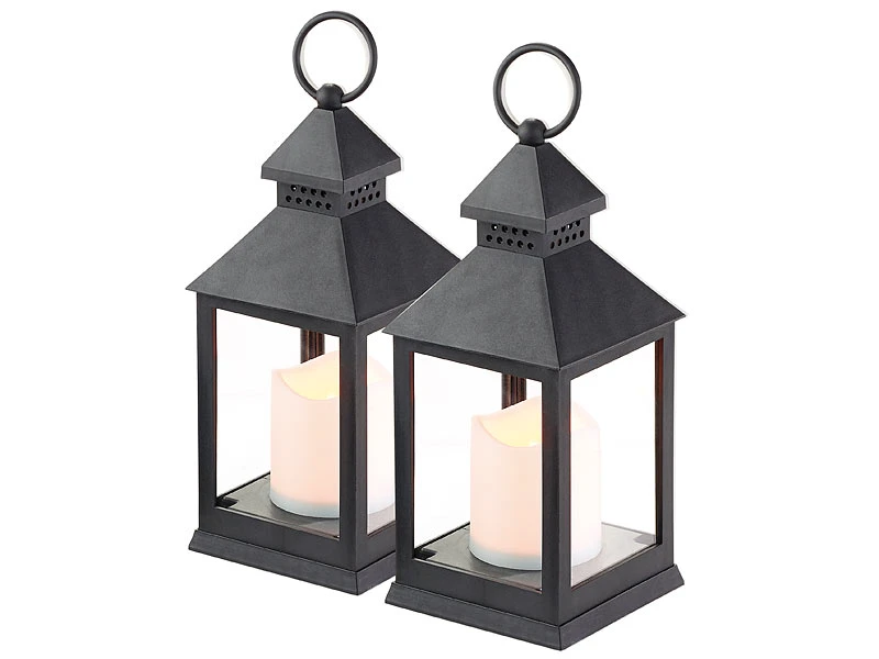 Lunartec Grablaternen:2er Pack Laterne Mit Flackernder LED-Kerze Und Timer, Batteriebetrieb 5 Lunartec Grablaternen:2er Pack Laterne Mit Flackernder LED-Kerze Und Timer, Batteriebetrieb – Bild 3