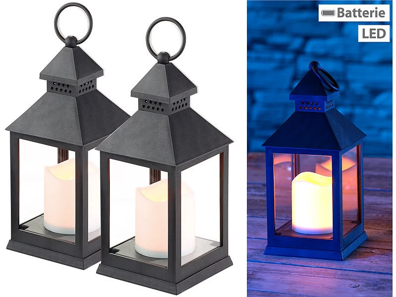 Lunartec Grablaternen:2er Pack Laterne Mit Flackernder LED-Kerze Und Timer, Batteriebetrieb 3 Lunartec Grablaternen:2er Pack Laterne Mit Flackernder LED-Kerze Und Timer, Batteriebetrieb