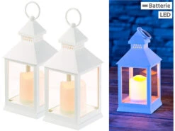 Lunartec Beleuchtung:2er Pack Laterne Mit Flackernder LED-Kerze Und Timer, Batteriebetrieb