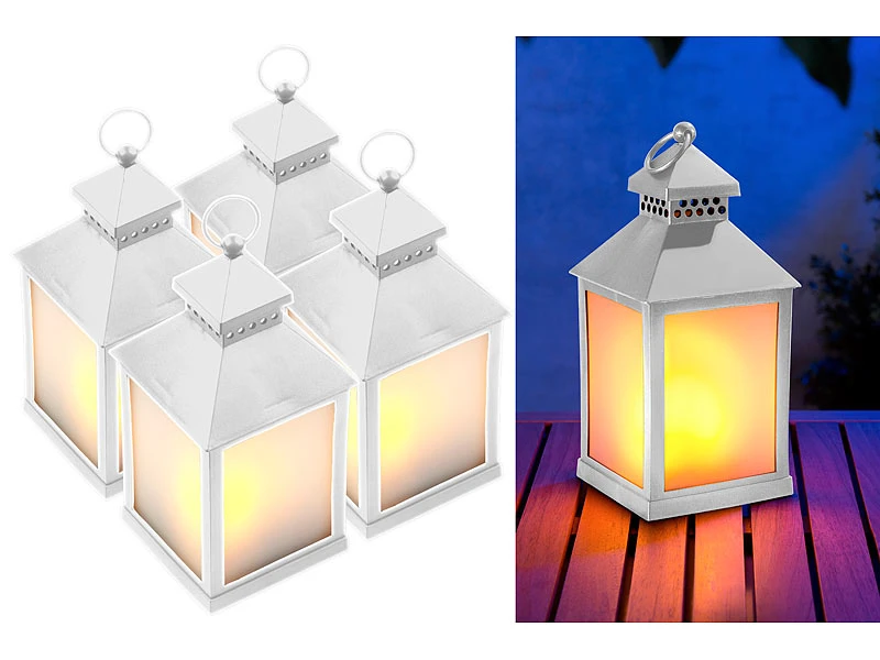 Lunartec Gartendeko-Laterne:4er Pack LED-Laterne Mit Realistischem Flammenspiel Und Timer, Weiß 3 Lunartec Gartendeko-Laterne:4er Pack LED-Laterne Mit Realistischem Flammenspiel Und Timer, Weiß