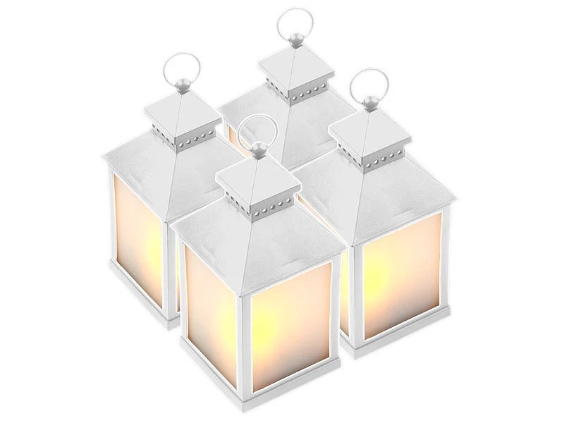 Lunartec Gartendeko-Laterne:4er Pack LED-Laterne Mit Realistischem Flammenspiel Und Timer, Weiß 4 Lunartec Gartendeko-Laterne:4er Pack LED-Laterne Mit Realistischem Flammenspiel Und Timer, Weiß – Bild 2
