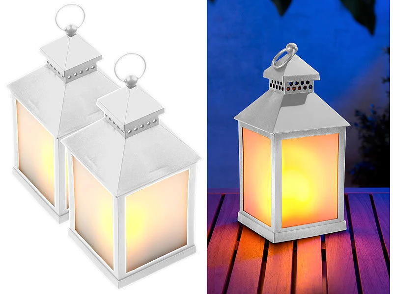 Lunartec Hängedeko-Laterne:2er Pack LED-Laterne Mit Realistischem Flammenspiel Und Timer, Weiß 3 Lunartec Hängedeko-Laterne:2er Pack LED-Laterne Mit Realistischem Flammenspiel Und Timer, Weiß
