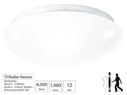 Luminea Lampe Mit Sensor:High-Power LED-Lampe Mit Radar-Bewegungsmelder, 950 Lumen, 12 W, F