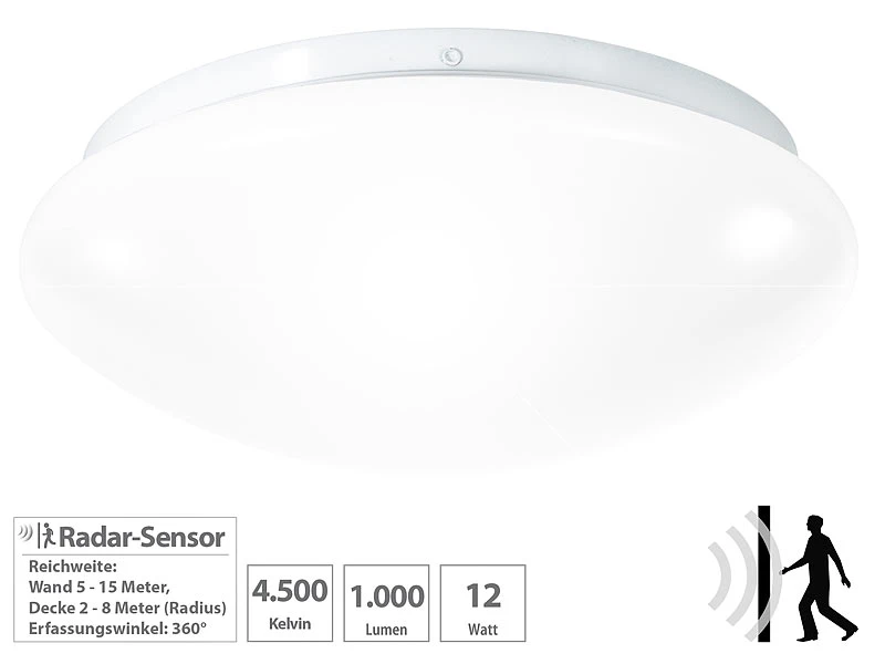 Luminea Lampe Mit Sensor:High-Power LED-Lampe Mit Radar-Bewegungsmelder, 950 Lumen, 12 W, F 3 Luminea Lampe Mit Sensor:High-Power LED-Lampe Mit Radar-Bewegungsmelder, 950 Lumen, 12 W, F