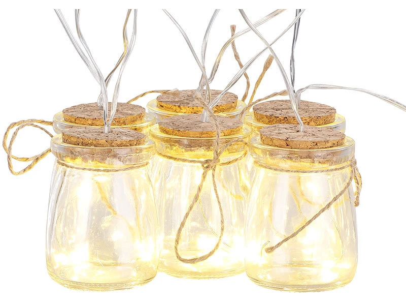 Lunartec Flaschenlichterkette:LED-Silberdraht Mit 18 LEDs In 6 Deko-Gläsern, Batteriebetrieben 4 Lunartec Flaschenlichterkette:LED-Silberdraht Mit 18 LEDs In 6 Deko-Gläsern, Batteriebetrieben – Bild 2