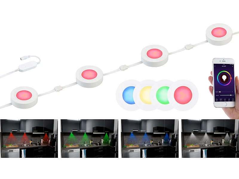 Lunartec Unterbauleuchten:7er-Set WLAN-Unterbau-LEDs, RGB+W, Für Amazon Alexa & Google Assistant 17 Lunartec Unterbauleuchten:7er-Set WLAN-Unterbau-LEDs, RGB+W, Für Amazon Alexa & Google Assistant – Bild 15