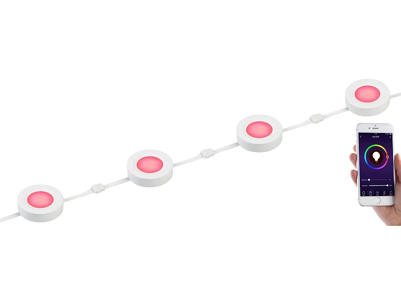 Lunartec Unterbauleuchten:7er-Set WLAN-Unterbau-LEDs, RGB+W, Für Amazon Alexa & Google Assistant 18 Lunartec Unterbauleuchten:7er-Set WLAN-Unterbau-LEDs, RGB+W, Für Amazon Alexa & Google Assistant – Bild 16