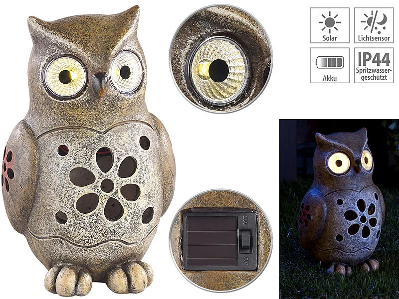 Lunartec Solar Figuren:Deko-Eule Mit Leuchtenden LED-Augen Und Solar-Panel, 16 Cm, IP44 3 Lunartec Solar Figuren:Deko-Eule Mit Leuchtenden LED-Augen Und Solar-Panel, 16 Cm, IP44