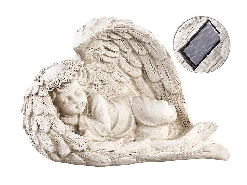 Lunartec Grablicht Solar Engel:Schlafende Solar-LED-Schutzengel-Figur, 16 Cm, Für Innen & Außen 4 Lunartec Grablicht Solar Engel:Schlafende Solar-LED-Schutzengel-Figur, 16 Cm, Für Innen & Außen – Bild 2