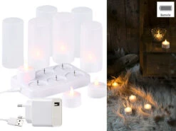 Lunartec LED Teelichter Aufladbar:3er-Set, Je 6 LED-Akku-Teelichter, Flackernde Flamme, Teelichthalter -Lunartec Shop nx5633 9