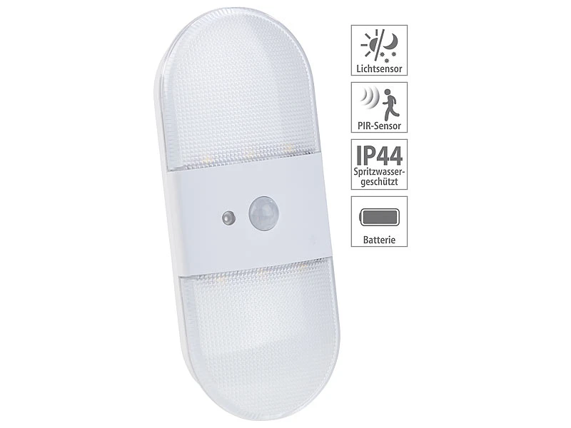 PEARL Wandlicht:Batterie-LED-Wandleuchte, Bewegungs- & Licht-Sensor, 80 Lumen, IP44 3 PEARL Wandlicht:Batterie-LED-Wandleuchte, Bewegungs- & Licht-Sensor, 80 Lumen, IP44