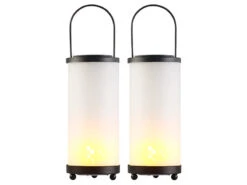 Alternative view of Lunartec Fackel Lampe:2er-Set Solar-LED-Laternen Glas/Metall Mit Fackel-Effekt, 96 LEDs