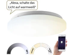 Luminea Home Control Deckenlampe Google Home:WLAN-LED-Deckenleuchte Für Amazon Alexa & Google Assistant, CCT, 18 W -Lunartec Shop nx6204 3