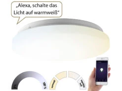 Luminea Home Control Deckenleuchte Wohnzimmer:2er-Set WLAN-LED-Deckenleuchten Für Amazon Alexa&Google Assistant, 24W 20 Luminea Home Control Deckenleuchte Wohnzimmer:2er-Set WLAN-LED-Deckenleuchten Für Amazon Alexa&Google Assistant, 24W -Lunartec Shop nx6205 3