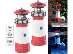Lunartec Miniatur Leuchtturm:2er-Set Solar-Deko-Leuchttürme Mit LED-Licht & Drehendem Reflektor
