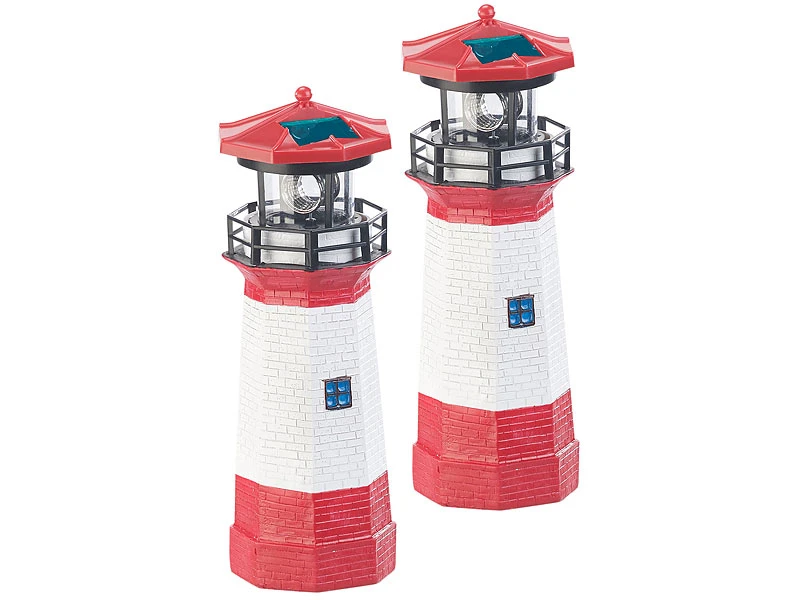 Lunartec Miniatur Leuchtturm:2er-Set Solar-Deko-Leuchttürme Mit LED-Licht & Drehendem Reflektor 5 Lunartec Miniatur Leuchtturm:2er-Set Solar-Deko-Leuchttürme Mit LED-Licht & Drehendem Reflektor – Bild 3