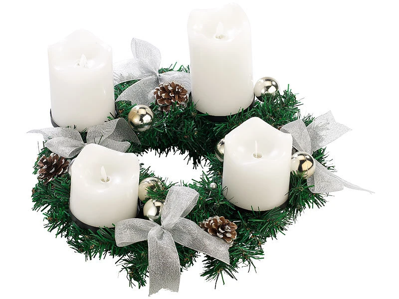 Britesta Fertiger Adventskranz:Adventskranz, Silbern, 4 Weiße LED-Kerzen Mit Bewegter Flamme 4 Britesta Fertiger Adventskranz:Adventskranz, Silbern, 4 Weiße LED-Kerzen Mit Bewegter Flamme – Bild 2