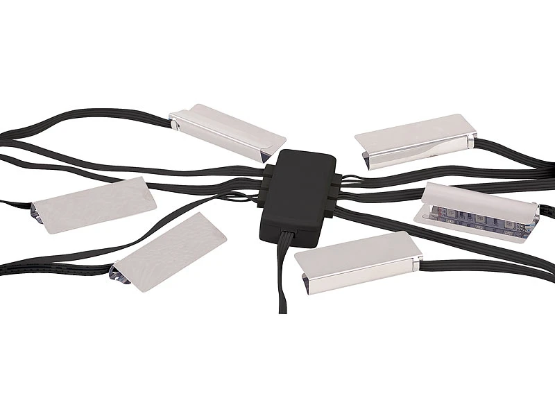 Lunartec LED Leiste:2er-Set LED-Glasbodenbeleuchtungen: 12 Klammern Mit 36 RGB-LEDs 5 Lunartec LED Leiste:2er-Set LED-Glasbodenbeleuchtungen: 12 Klammern Mit 36 RGB-LEDs – Bild 3