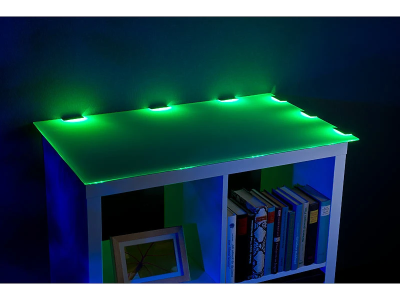 Lunartec LED Leiste:2er-Set LED-Glasbodenbeleuchtungen: 12 Klammern Mit 36 RGB-LEDs 11 Lunartec LED Leiste:2er-Set LED-Glasbodenbeleuchtungen: 12 Klammern Mit 36 RGB-LEDs – Bild 9