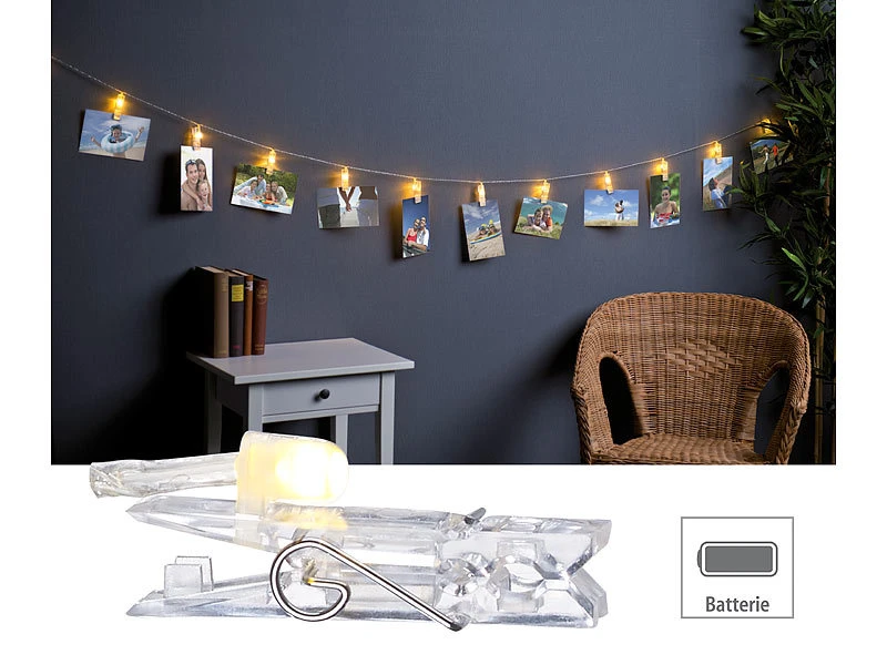 Lunartec Lichterkette Bilder:LED-Foto-Clips-Lichterkette Mit 40 Klammern, Batteriebetrieben, 10 M 3 Lunartec Lichterkette Bilder:LED-Foto-Clips-Lichterkette Mit 40 Klammern, Batteriebetrieben, 10 M