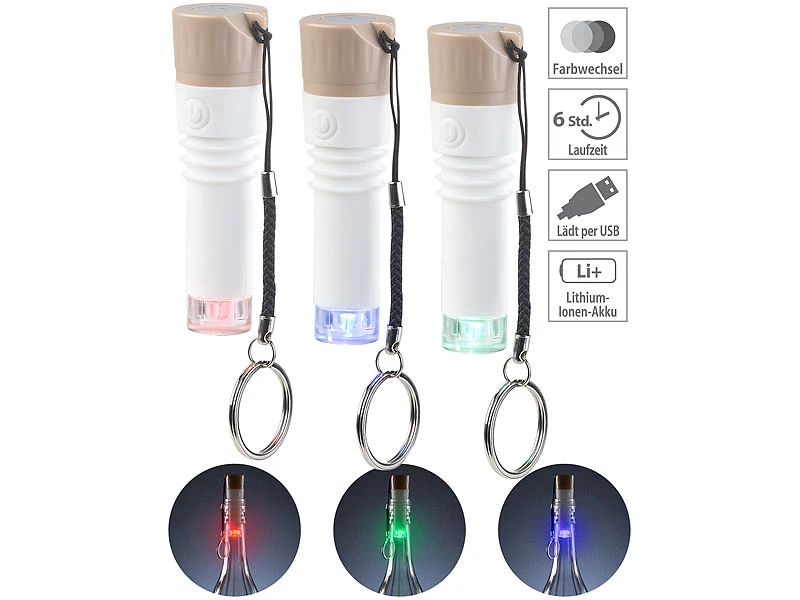 Lunartec Flaschenlicht:3er-Set LED-Weinflaschen-Lichter Mit RGB-Farbwechsel, Per USB Ladbar 2 Lunartec Flaschenlicht:3er-Set LED-Weinflaschen-Lichter Mit RGB-Farbwechsel, Per USB Ladbar